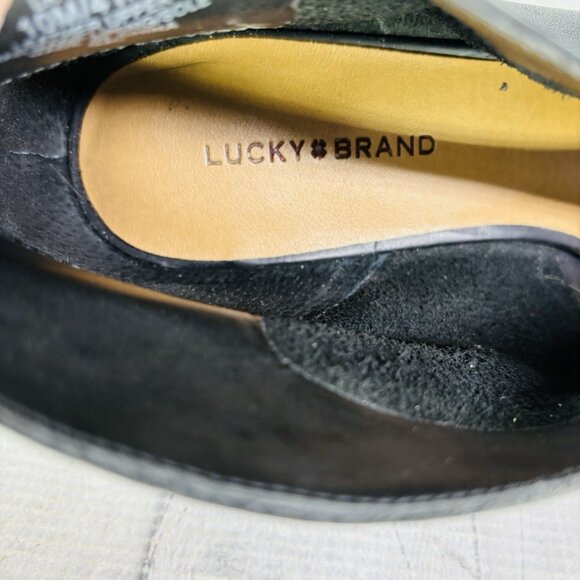 Lucky Brand JOAL Leather Ankle Block Open Toe Stacked Heels Booties Sz 10 M 41.5 - Picture 13 of 16